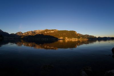 Reflection of mountain in calm lake