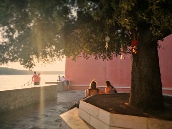 People relaxing in water