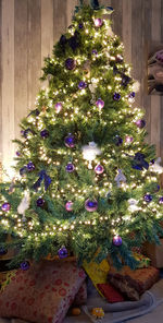 Illuminated christmas tree at home