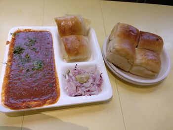 High angle view of food on table