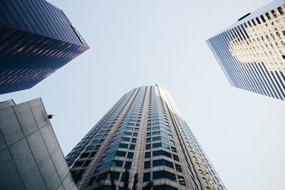 Low angle view of modern building against clear sky