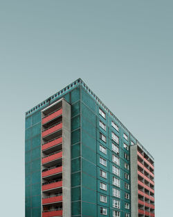 Low angle view of modern building against clear sky