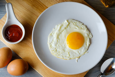 High angle view of breakfast served on table