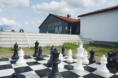 Full frame shot of chess board against sky