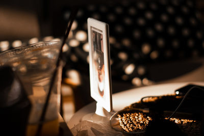 Close-up of wine glass on table