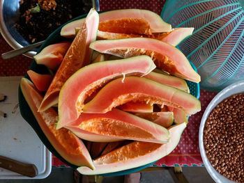 High angle view of papaya fruits in a basket / life in the remote countryside of northeast of brazil