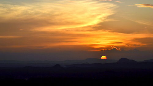 Scenic view of mountains against sky during sunset