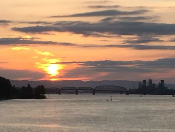 Scenic view of river at sunset