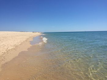 Scenic view of sea against clear blue sky