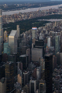 High angle view of modern buildings in city