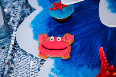 High angle view of cake on table