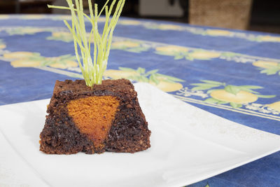 Close-up of dessert in plate on table