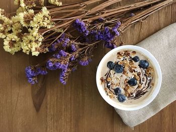 Directly above shot of breakfast in bowl on table