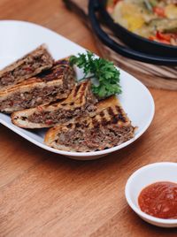 Close-up of food in plate on table