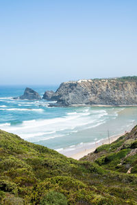 Scenic view of sea against clear sky