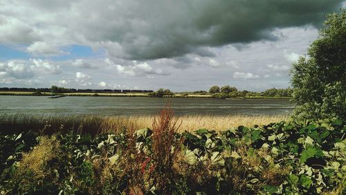 Scenic view of landscape against cloudy sky