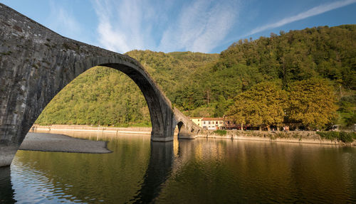 The devils bridge or ponte della maddalena. bongo a mozzani town in tuscany, italy