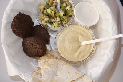 High angle view of food in plate