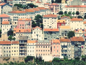 High angle view of buildings in city