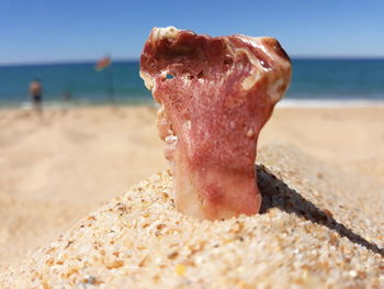 Close-up of ice cream on beach