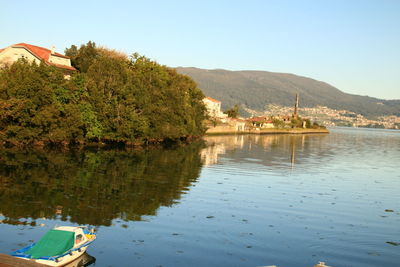 Scenic view of lake against clear sky