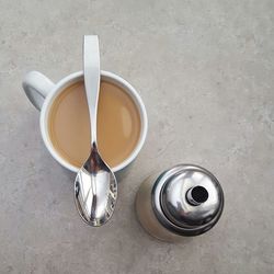 High angle view of drink on table