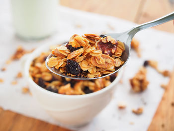 Close-up of breakfast served on table