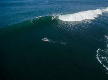High angle view of boats in sea
