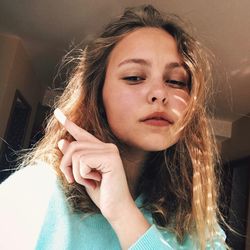 Portrait of beautiful woman at home