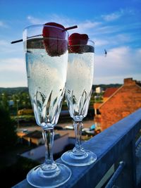 Close-up of sparkling wine in glass on table