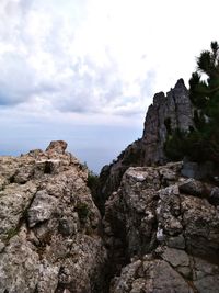 Rock formations on landscape against sky