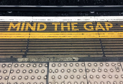 Mind the gap sign in metro station