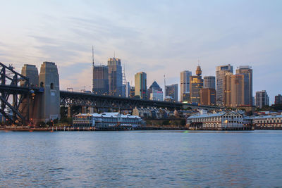 River by buildings against sky in city