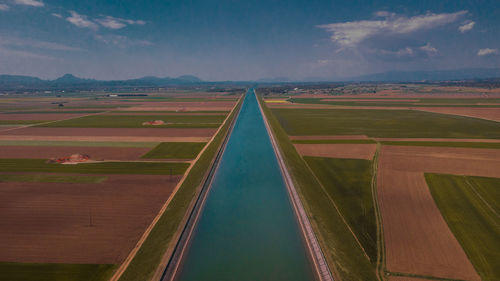 High angle view of agricultural field against sky