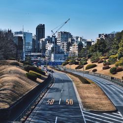 View of cityscape against clear sky