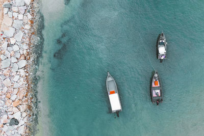 High angle view of boats in sea