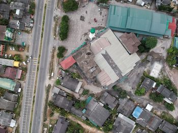 High angle view of street amidst buildings in city