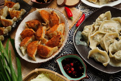 High angle view of food in plate on table