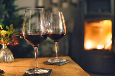 Close-up of wine glass on table
