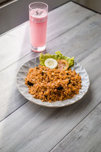 High angle view of dessert in plate on table