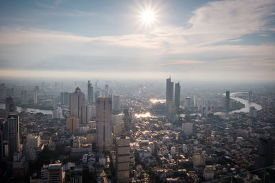 Metropolis city view of bangkok, thailand from king power mahanakorn building