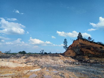 Scenic view of landscape against blue sky