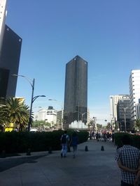 Modern buildings against clear sky