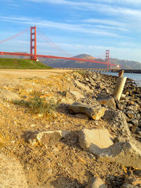 View of suspension bridge against sky