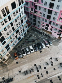 High angle view of street amidst buildings in city