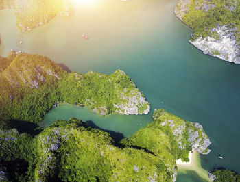 High angle view of rocks in lake