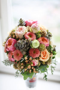 Close-up of flower bouquet on table