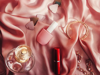 High angle view of beauty products