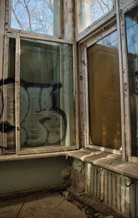 Closed door of abandoned house