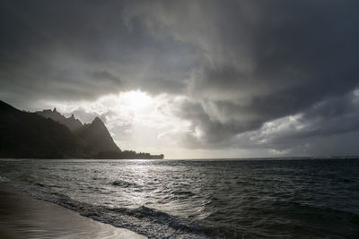 Scenic view of sea against cloudy sky